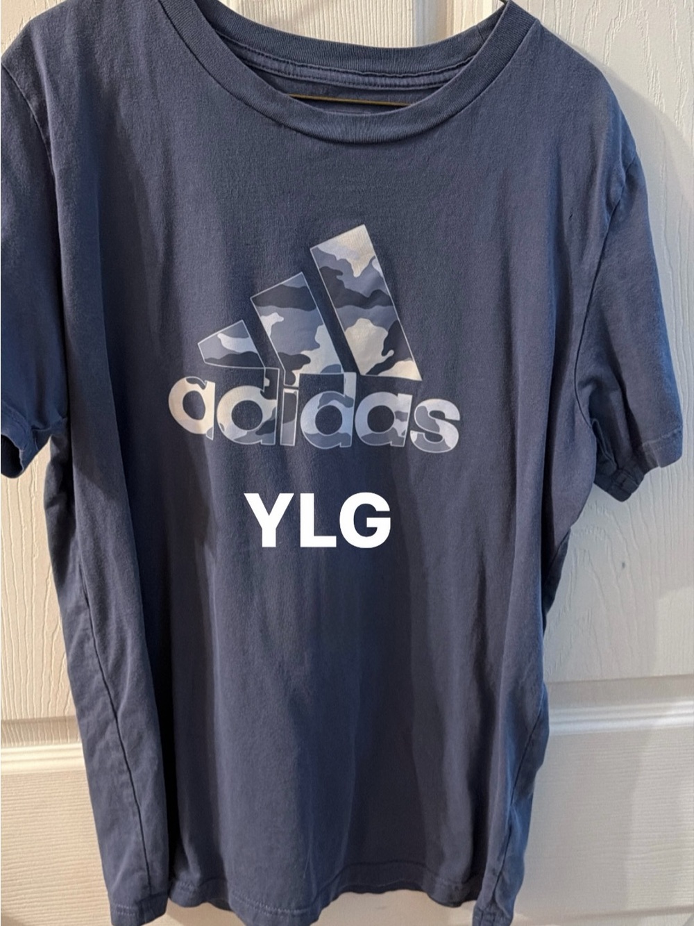 adidas Navy Tee with Gray Camo Logo and White Accent